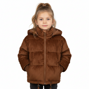 Brown fur jacket with a hood on a white background