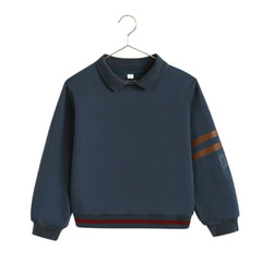 A comfortably relaxed RetroKid Arden sweatshirt featuring a charming collar in a rich indigo blue front