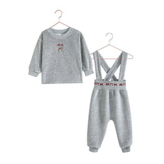 RetroKid Reese overalls set baby girl gray and red