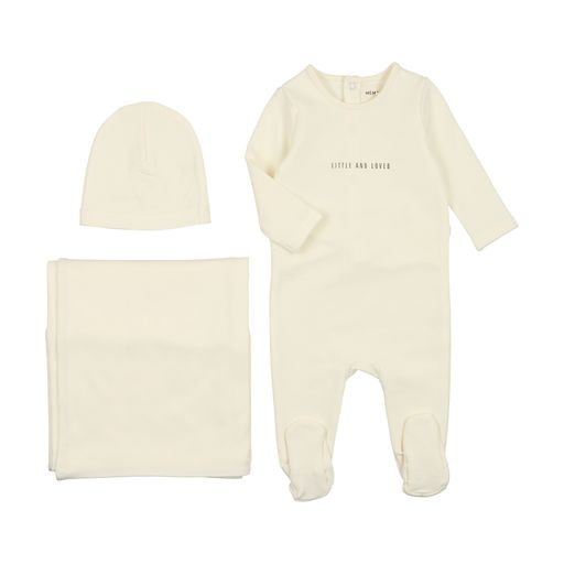 Mema Knits Cream/Mink Little and Loved 3 Pc Set
