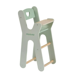 Children's chair with a heart design on a white background, branded 'moover'.