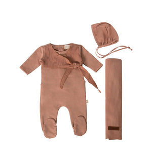 citrine gauze wrap layette set footie bonnet blanket