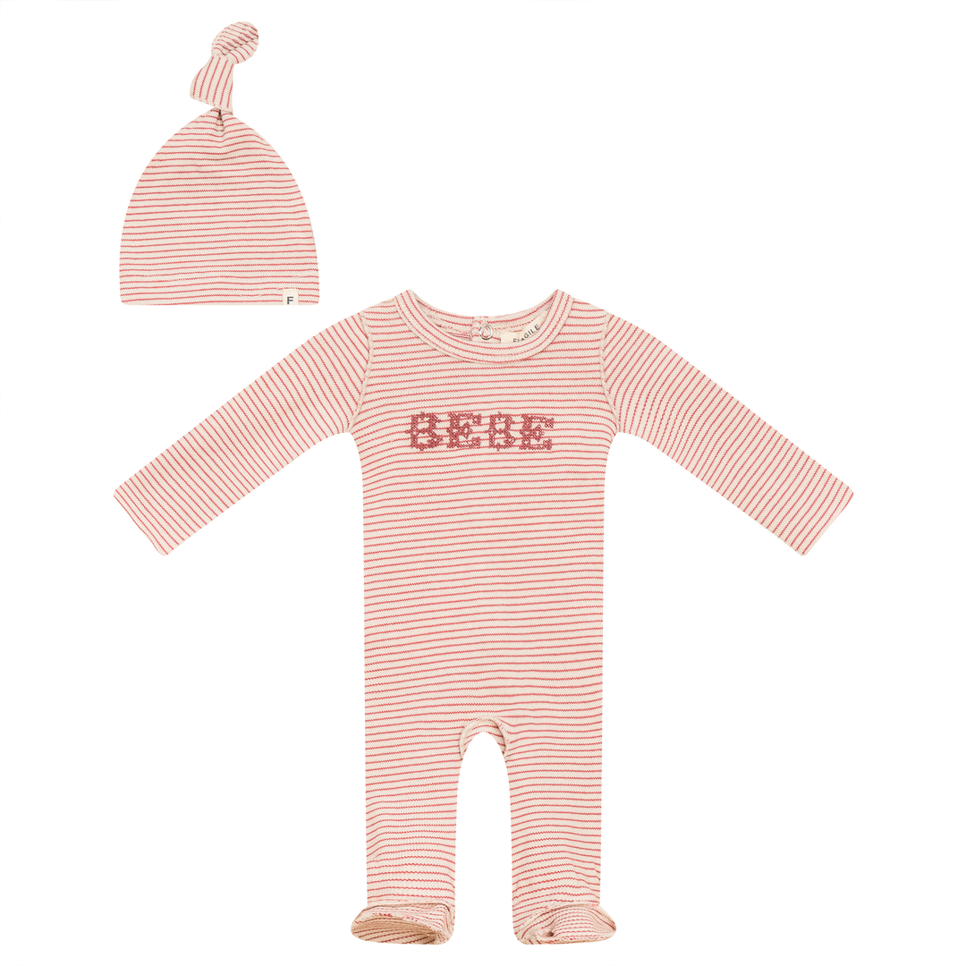 Fragile Pepper Stripe Stretch Knit Footie + Hat