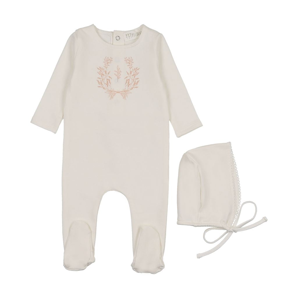 Baby Pink Botanical Footie Set by Peluche – Soft Cotton Sleepwear