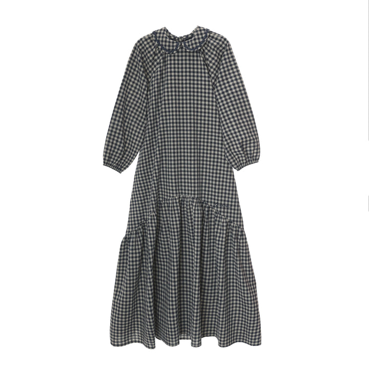 Bonjour Blue Gingham Collar Maxi