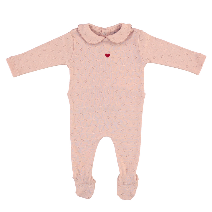 Bebe Organic Blush Red Heart Pointelle Footie + Bonnet