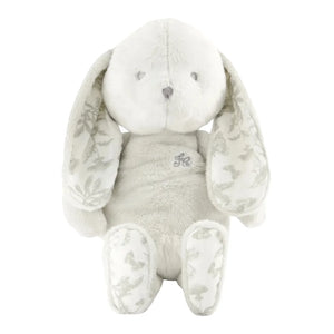 Studio front view of the Tartine et Chocolat grey toile luxury plush bunny toy.