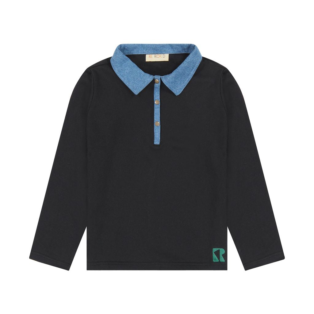 Retro Kid Remy Black/Green Denim Collar Polo