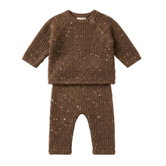 A breathtaking Tiny Tribe two-piece set featuring an immaculate brown speckle knit sweat top and matching leggings.