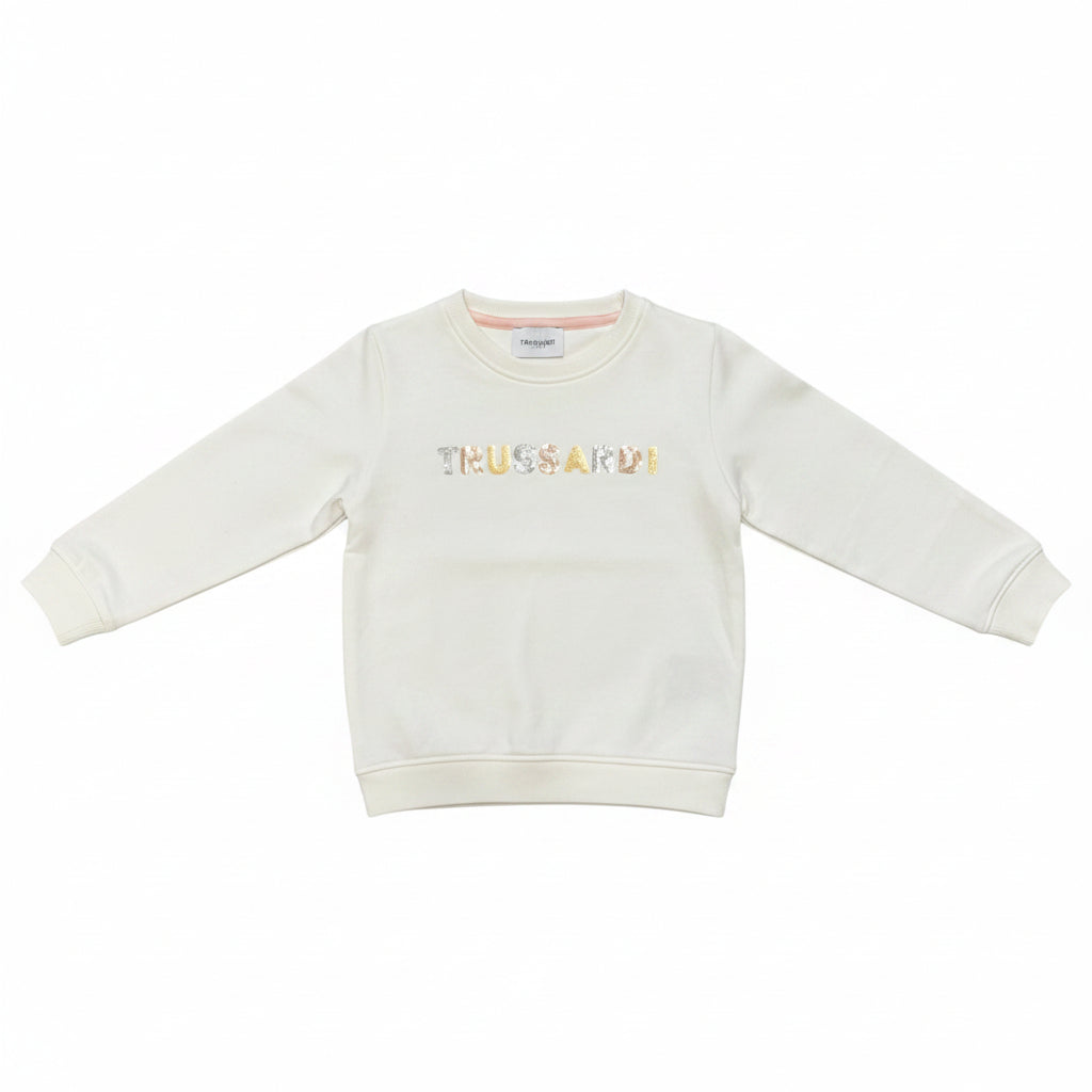 Colorful Trussardi brand embroidered on boys' white polo shirt