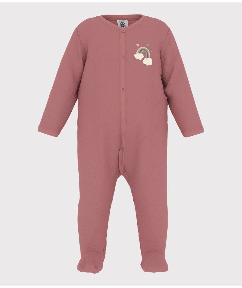 Petit Bateau Velour Raspberry Graphic Front Snap Footie