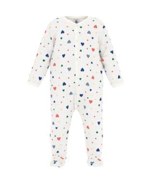 Petit Bateau - Baby Girl Velour Front Snap Multi Hearts Footie