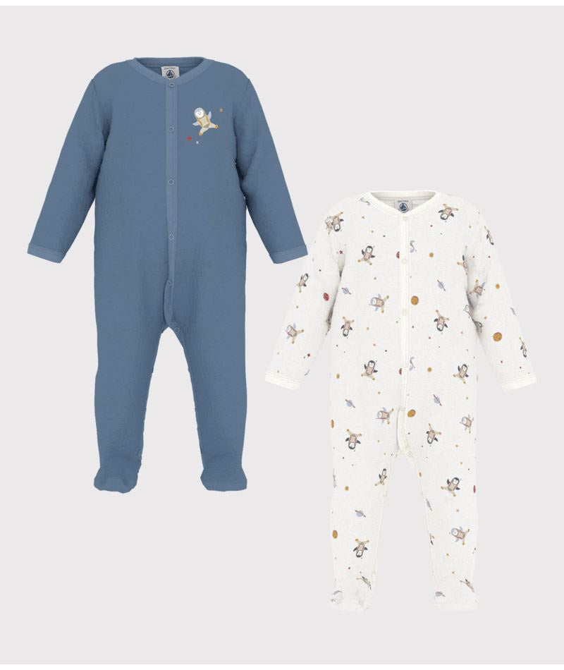 Petit Bateau Velour Penguin front Snap Footies