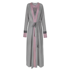 A breathtaking Velvette Peruvian Pima Cotton Robe, showcasing its authoritative architectural length and refined, modest silhouette.