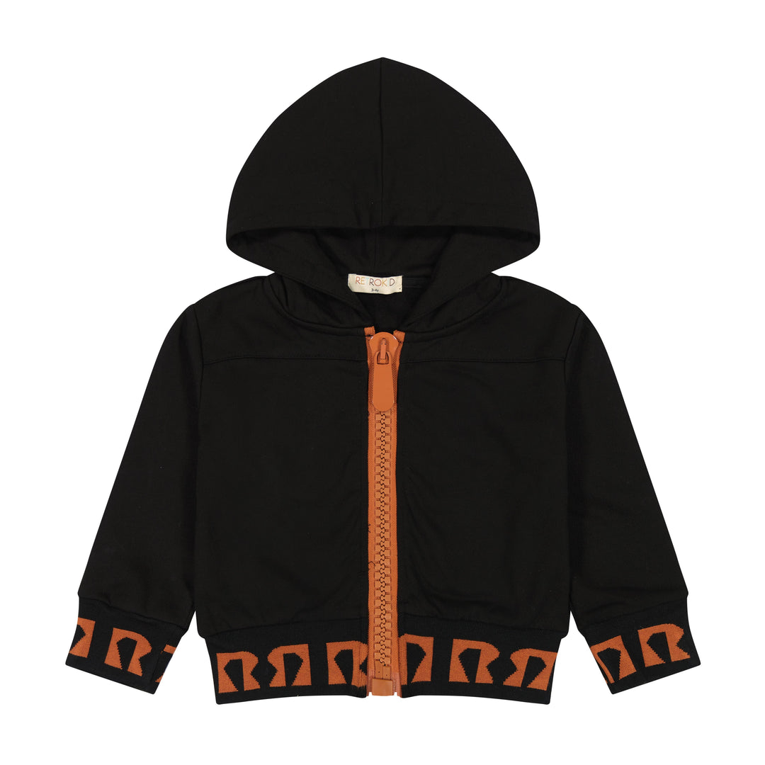 Retro Kid Boys Hooded Sweatshirt with Oversized Zipper