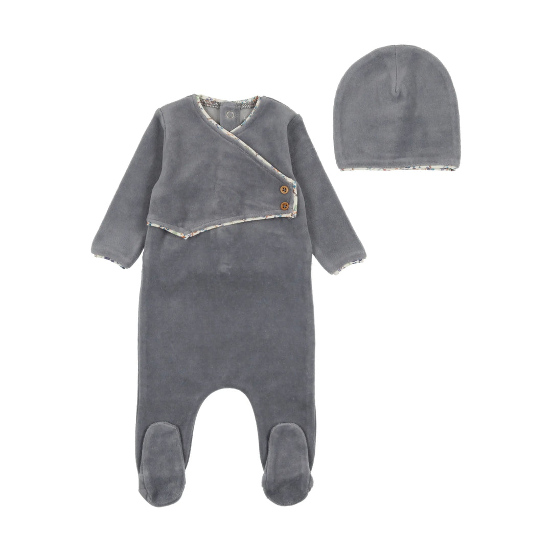 Bee & Dee Storm Blue Print Trim Footie + Beanie