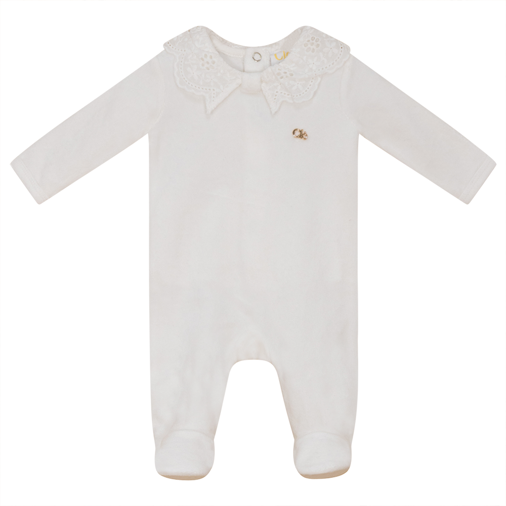 Clo Off White Embroidery Collar Velour Footie