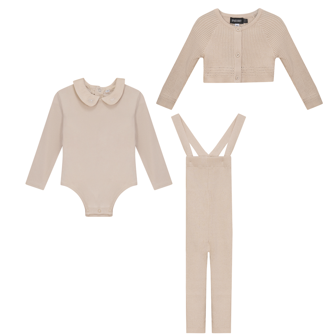 Space Grey Dark Almond Knitted Overall 3 Pc Set