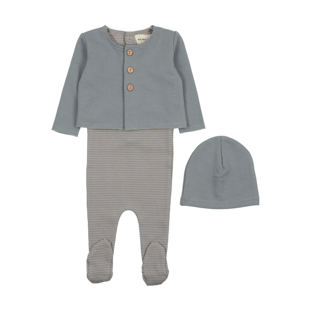 Mema Knits Dove Striped Footie + Cardigan