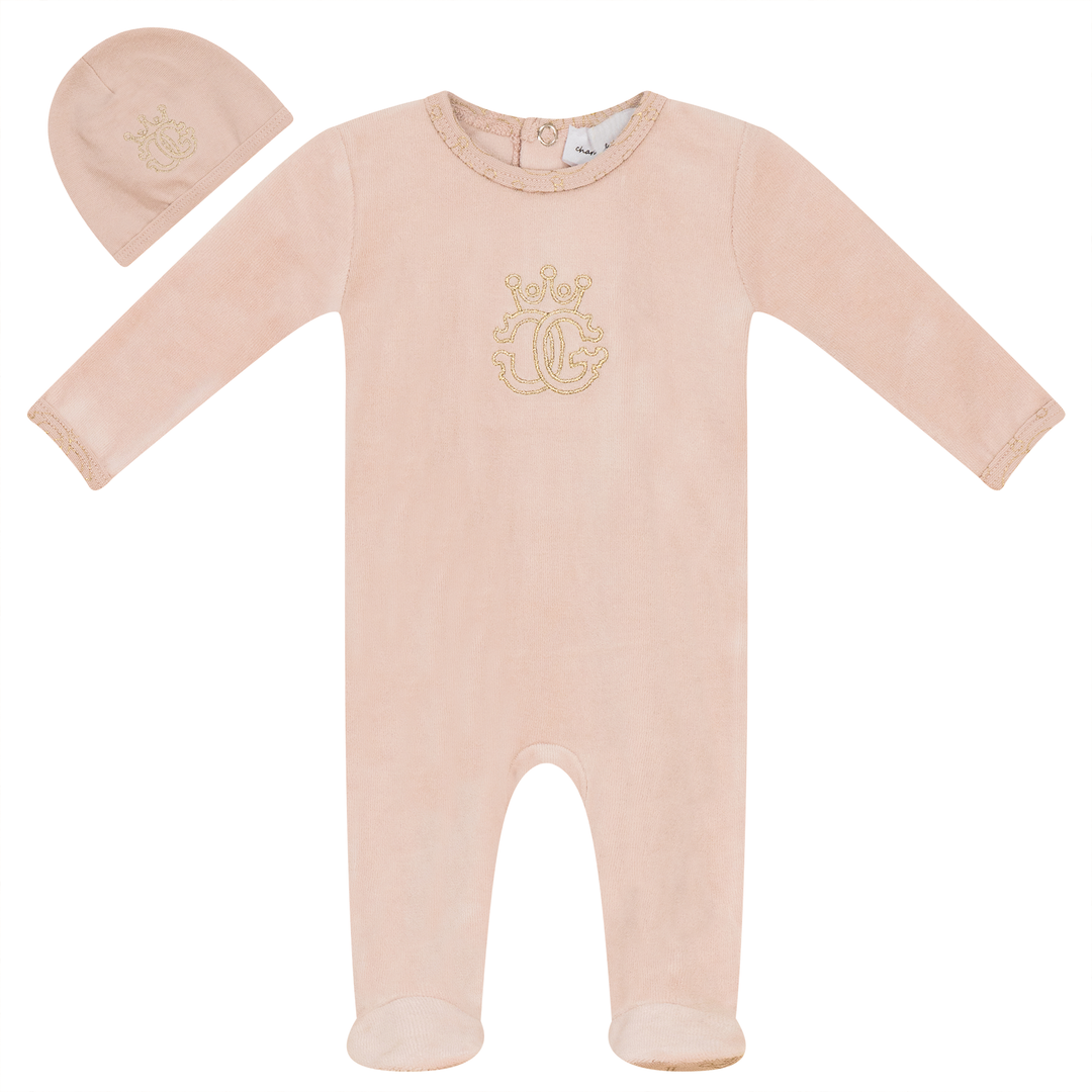 Charlotte & George Soft Pink Velour Footie + Hat