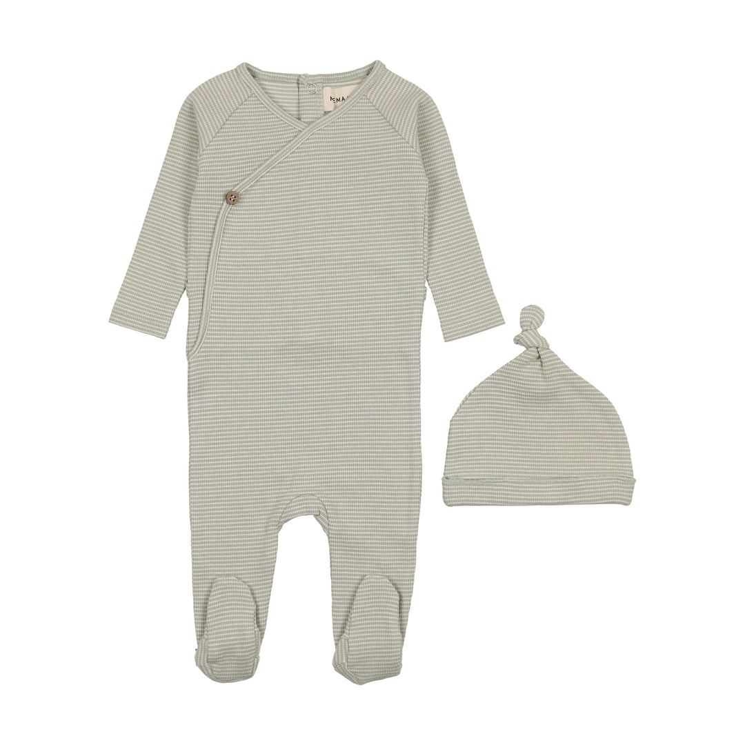 Mema Knits Green Thin Striped Footie + Beanie