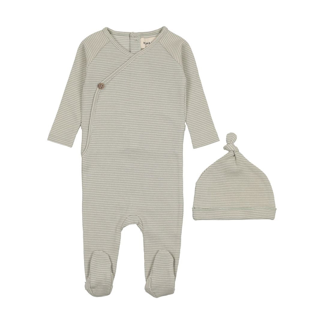 Mema Knits Green Thin Striped Footie + Beanie