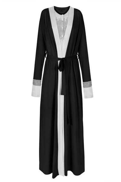 velvette long sleeve mid calf length color block robe with detail embellishment for women