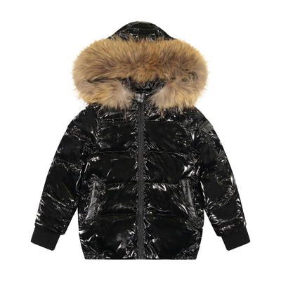 glimfy down coat with grey plaid for boys and girls unisex