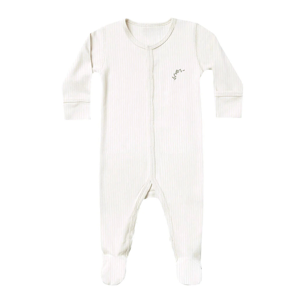 Elys & Co Embroidered Ginkgo Ivory/Sage Footie