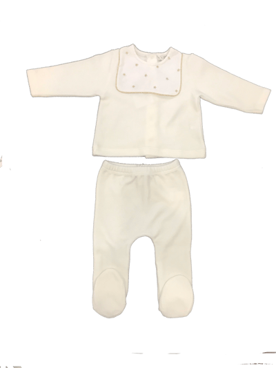 La Mascot Luxurious Velour Baby Top with Gold Star Bib with Footed Pant Set