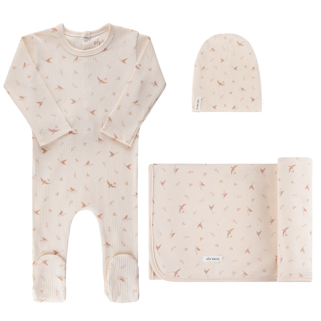 Ely's & Co Ribbed Bird Pink/Cream - 3 Pc Giftbox with Beanie