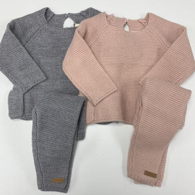 baby knit set with shell buttons at front neck