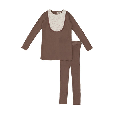 bee dee mocha knit embroidered bib outfit