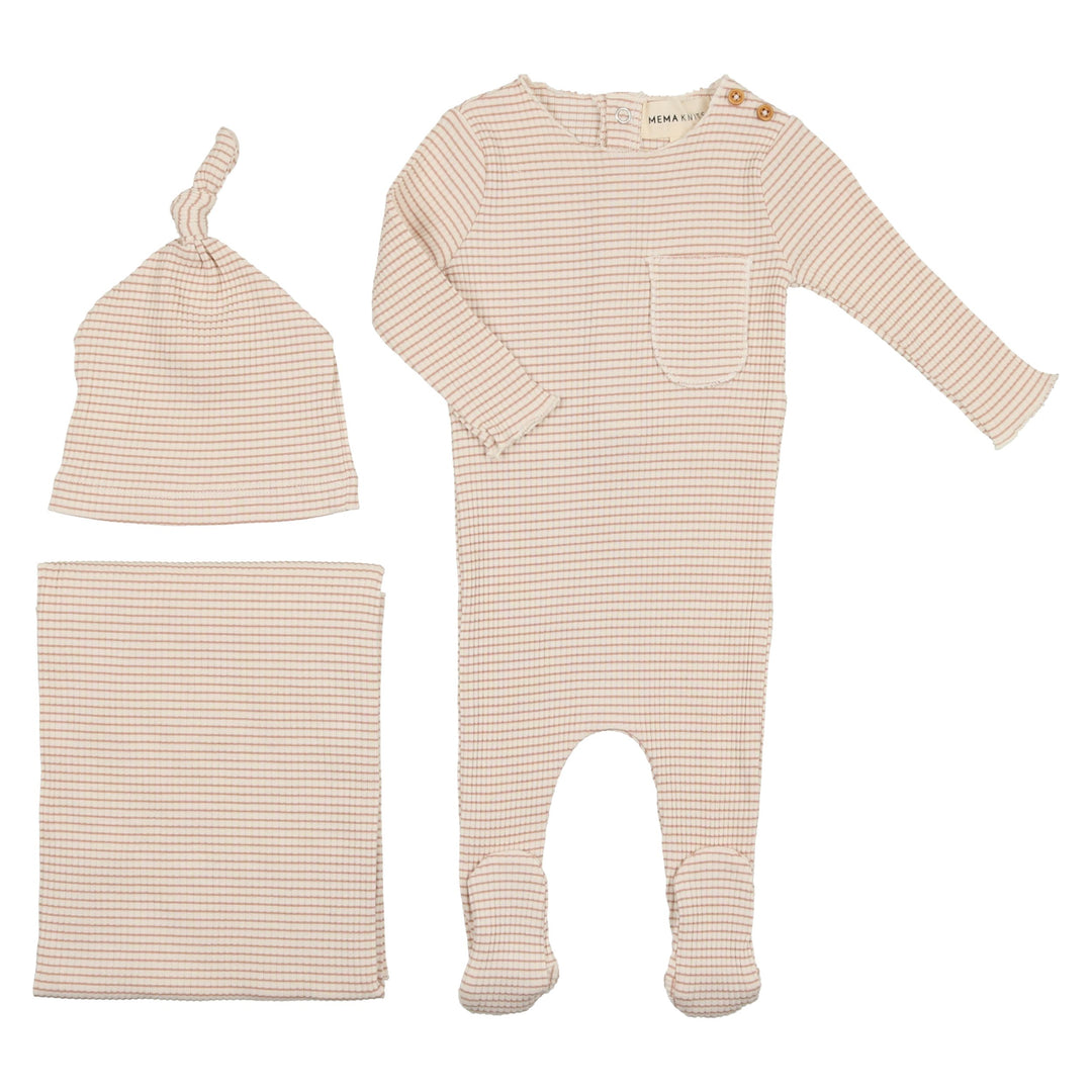 Mema Knits Pink Striped 3 Pc Set