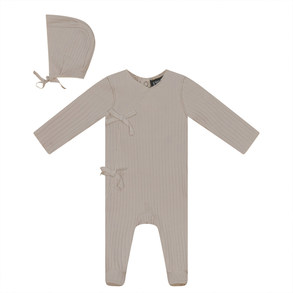 Space Grey Dark Almond Bubble Rib Footie with Hat