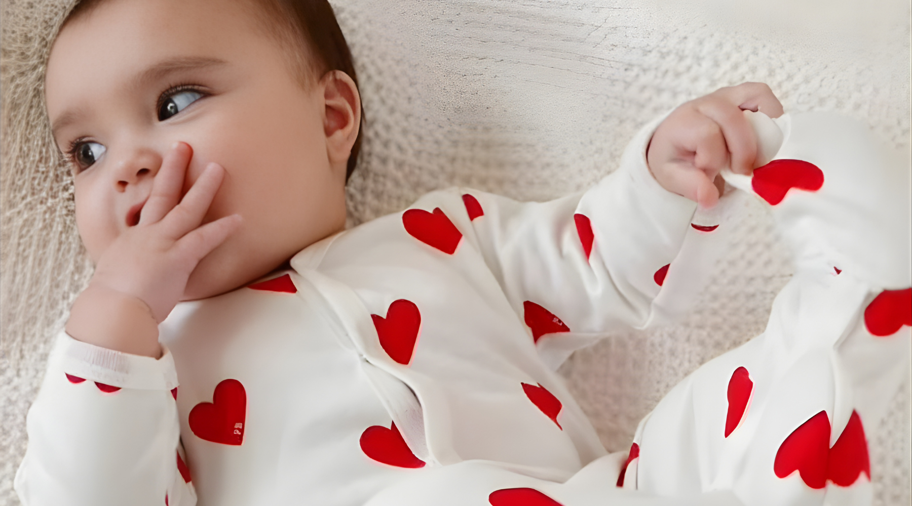 baby wearing a Baby Girls Ivory Heart Gift Set