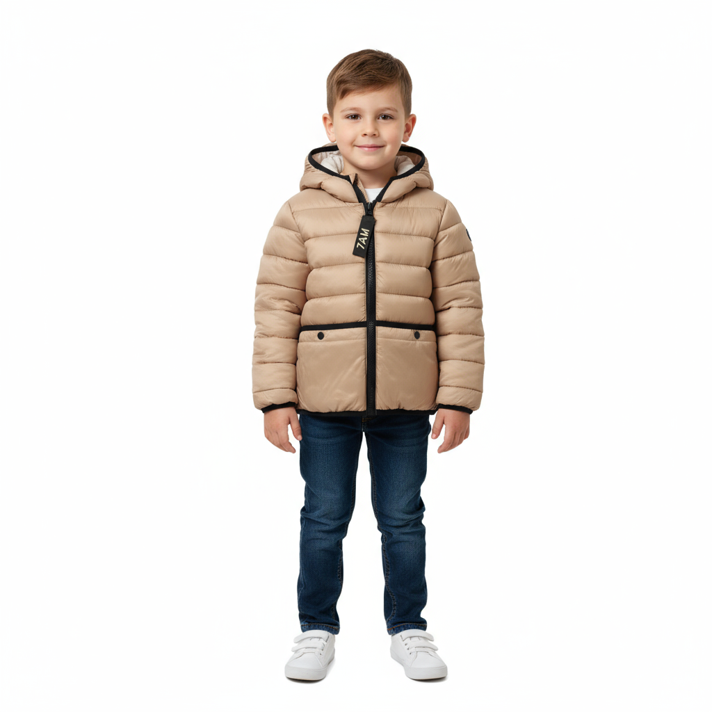 7AM Enfant Roll Me Puffer – Tan Ecru Kids Winter Jacket