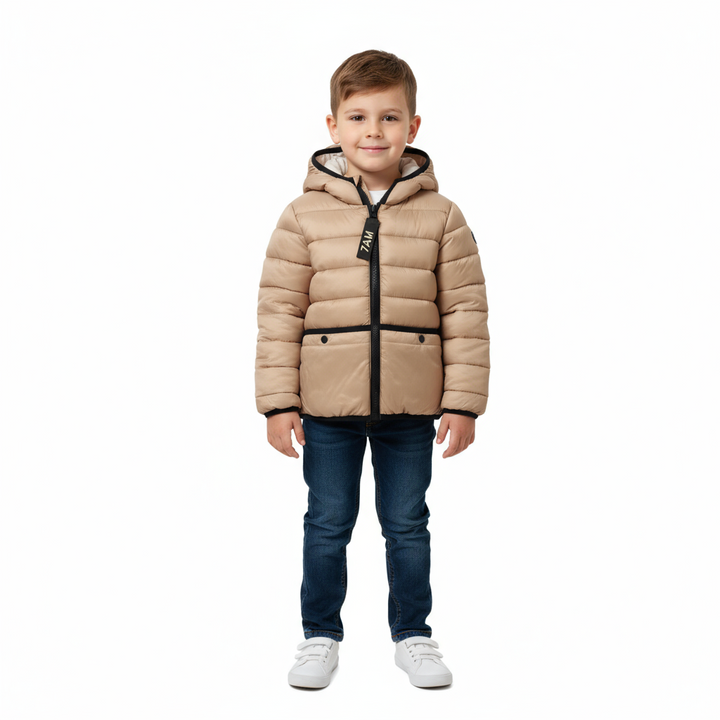 7AM Enfant Roll Me Puffer – Tan Ecru Kids Winter Jacket