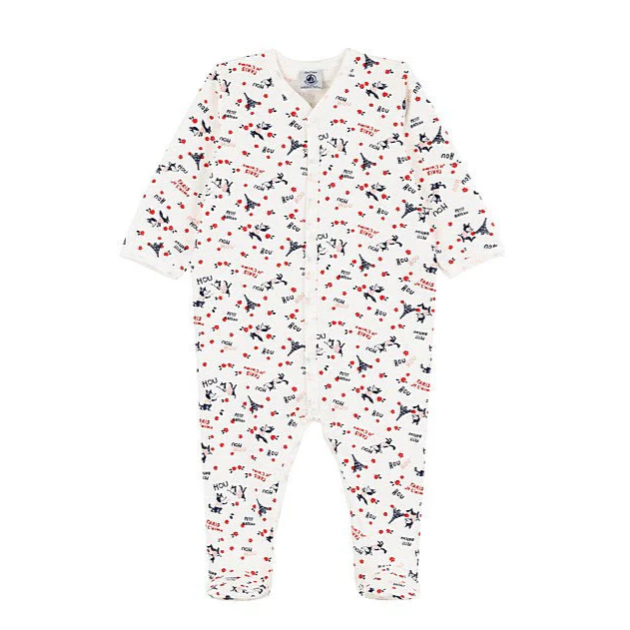 Petit Bateau - Baby Girl Front Snap Parisien Print Footie | Soft Cotton Sleepsuit