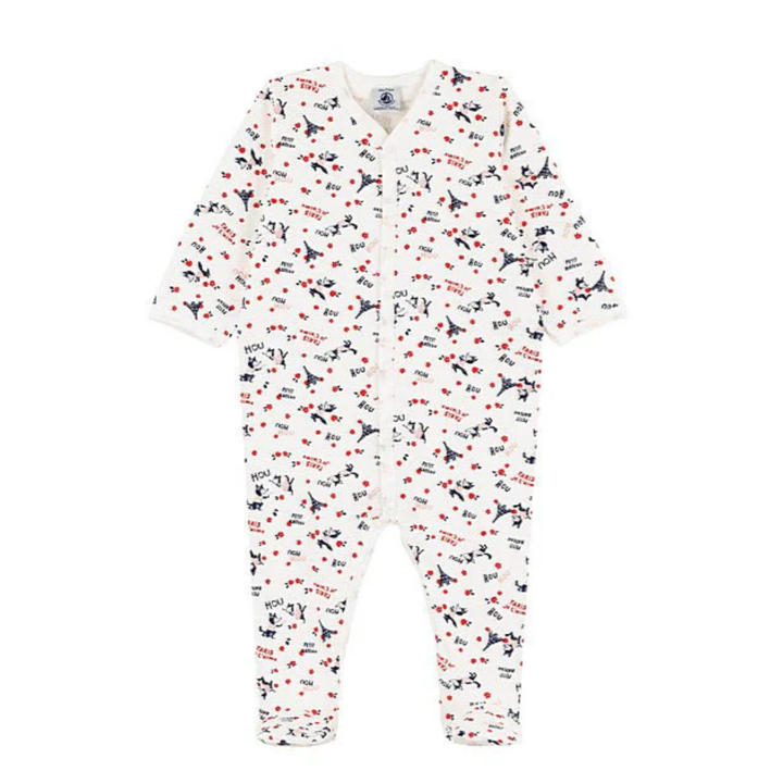 Petit Bateau Baby Girl Front Snap Parisien Print Footie | Soft Cotton Sleepsuit