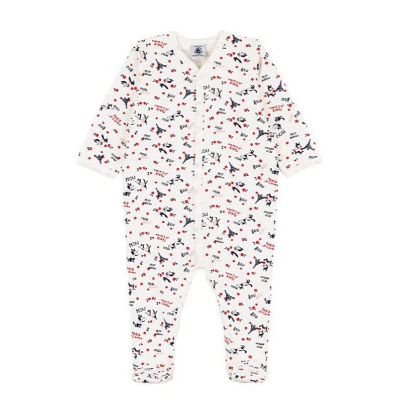 Petit Bateau - Baby Girl Front Snap Parisien Print Footie | Soft Cotton Sleepsuit