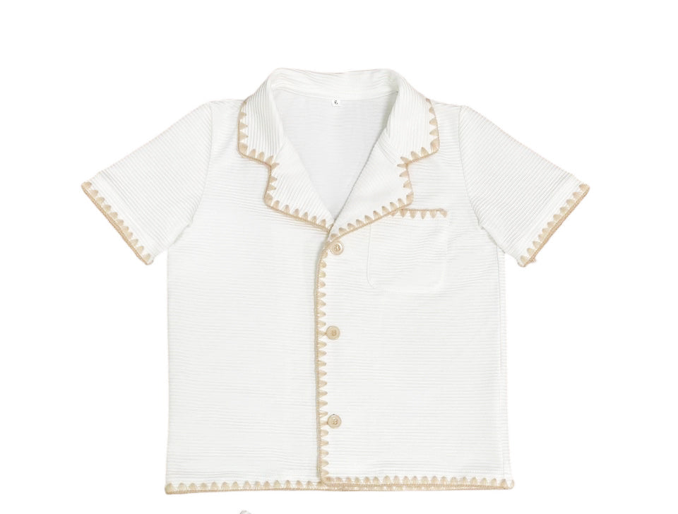 Embroidered White Boys Shirt