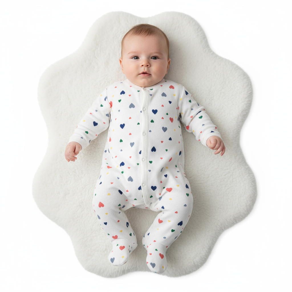 Petit Bateau - Baby Girl Velour Front Snap Multi Hearts Footie