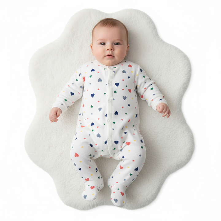 Petit Bateau - Baby Girl Velour Front Snap Multi Hearts Footie