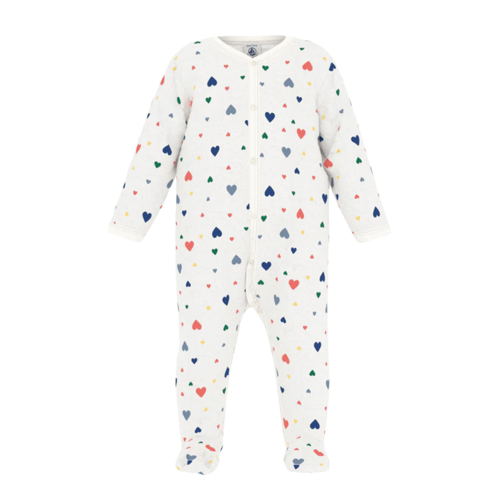 Petit Bateau - Baby Girl Velour Front Snap Multi Hearts Footie