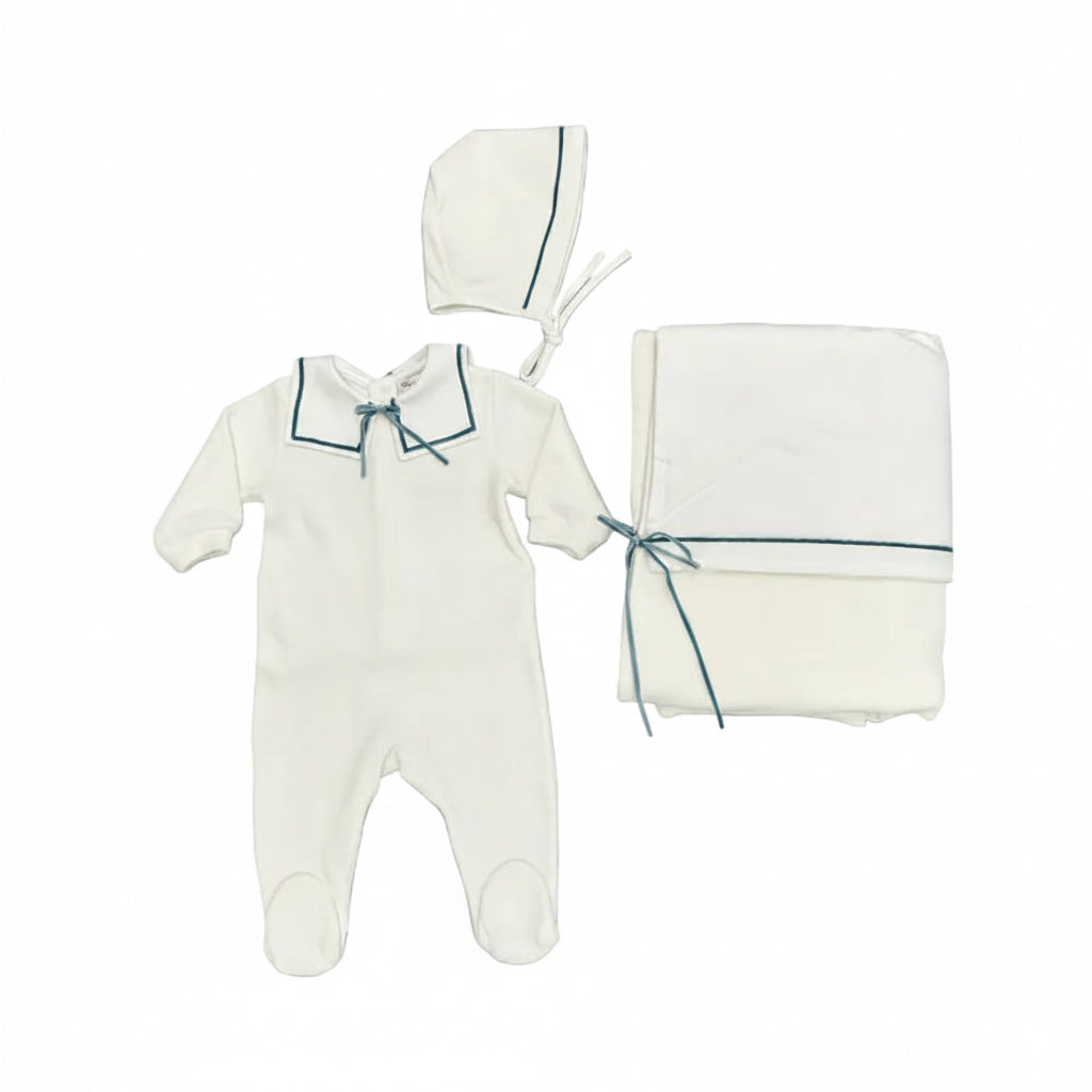 La Mascot Sailor Velvet Trim 3Pc Set Ivory/Blue