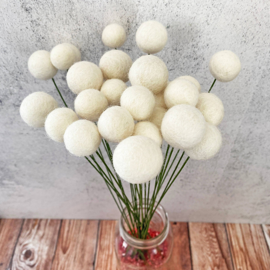 Oakwind Hollow - Set of 8 Felted Wool Flower Ball Bouquet Fresh Cream