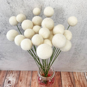 Oakwind Hollow - Set of 8 Felted Wool Flower Ball Bouquet Fresh Cream