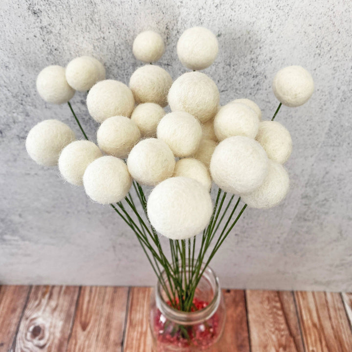 Oakwind Hollow - Set of 8 Felted Wool Flower Ball Bouquet Fresh Cream