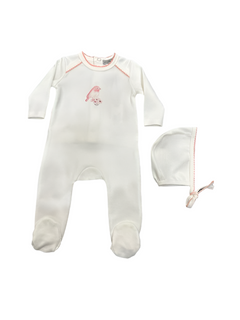 BIRD PICOT TRIM FOOTIE + BONNET